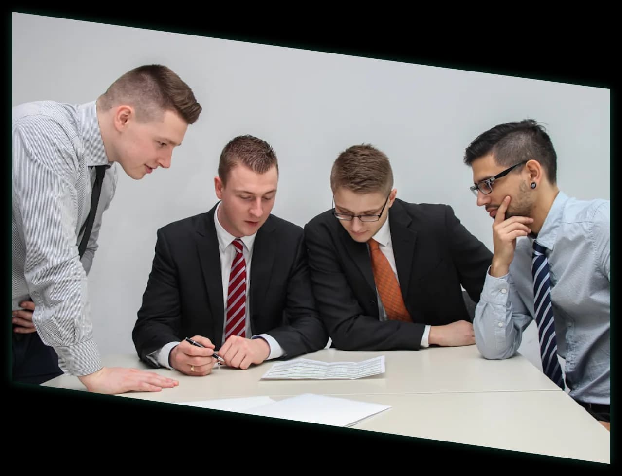 Professionals collaborating in a modern office
